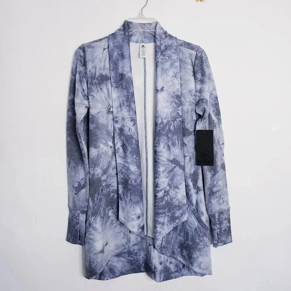 90 Degree By Reflex Shawl Collar Open Front Cardigan Sz Medium Tie Dye Blue/Gray - Picture 1 of 12